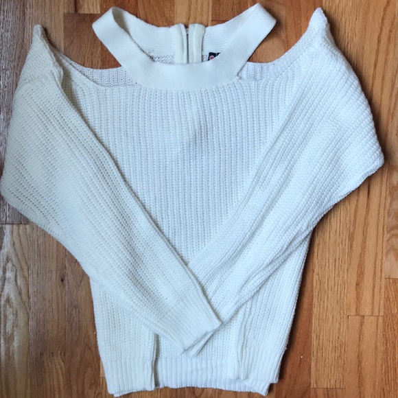 Poof! Sweaters - Cream Off Shoulder Knitted Sweater (like-new)